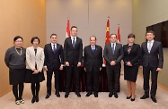 The Secretary for Labour and Welfare, Mr Matthew Cheung Kin-chung (fourth right), met with the Minister of Foreign Affairs and Trade of Hungary, Mr Péter Szijjártó (fourth left), at the Central Government Offices, Tamar, to announce the establishment of a bilateral Working Holiday Scheme between Hong Kong and Hungary. Also attending the ceremony were the Permanent Secretary for Labour and Welfare, Miss Annie Tam (second left); the Commissioner for Labour, Mr Carlson Chan (first right); the Assistant Commissioner for Labour (Policy Support), Ms Queenie Wong (first left); the Consul-General of Hungary in Hong Kong, Dr Pál Kertész (third left); the Ministerial Commissioner, Ministry of Foreign Affairs and Trade of Hungary, Mr Gyula Budai (third right), and the Director General, China Department of the Ministry of Foreign Affairs and Trade of Hungary, Ms Márta Tóth-Mészáros (second right).