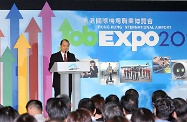 The Secretary for Labour and Welfare, Mr Matthew Cheung Kin-chung, speaks at the opening ceremony of the Hong Kong International Airport Job Expo 2012.