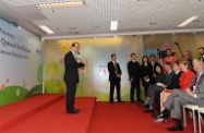 Mr Cheung speaks to guests in the centre.