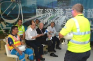 The Secretary for Labour and Welfare, Mr Matthew Cheung Kin-chung (third left), visited a construction site of the Guangzhou-Shenzhen-Hong Kong Express Rail Link West Kowloon Terminus this afternoon. Accompanied by the Acting Deputy Commissioner for Labour (Occupational Safety and Health), Mr Wu Wai-hung (second right), and the Project Manager - Technical Support, Mr Mark Lomas (third right), of the MTR Corporation Limited (MTRC), Mr Cheung received a briefing from the MTRC's Head of Project Safety, Mr Steve Howarth (first right), on the various occupational safety and health (OSH) measures being implemented on-site.