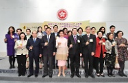 The Chief Executive, Mrs Carrie Lam, officiated at a reception to celebrate the 70th anniversary of the founding of the People's Republic of China (PRC) and International Women's Day 2019 hosted by the Women's Commission (WoC) at Central Government Offices, Tamar. Photo shows (front row, from left) the Permanent Secretary for Labour and Welfare, Ms Chang King-yiu; the Chief Secretary for Administration, Mr Matthew Cheung Kin-chung; the Commissioner of the Ministry of Foreign Affairs of the PRC in the Hong Kong Special Administrative Region (HKSAR), Mr Xie Feng; Mrs Lam; Deputy Director of the Liaison Office of the Central People's Government in the HKSAR, Mr He Jing; the Secretary for Labour and Welfare, Dr Law Chi-kwong; the Chairperson of the WoC, Ms Chan Yuen-han; and members of the WoC proposing a toast at the ceremony.