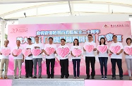 The Secretary for Labour and Welfare, Mr Stephen Sui, and other officiating guests, launched the "Celebrations for All" project of Wong Tai Sin District at Wong Tai Sin Square. From left: the Chairman of the East Kowloon District Residents' Committee, Mr Lee Tat-yan; the Chairman of Board of Directors of Sik Sik Yuen, Dr Chan Tung; the Vice Chairman of Wong Tai Sin District Council, Mr Joe Lai; the Commissioner for Labour, Mr Carlson Chan; the Chairman of Wong Tai Sin District Council, Mr Li Tak-hong; Mr Sui; the Director of Social Welfare, Ms Carol Yip; the Head of Working Family and Student Financial Assistance Agency, Mr Esmond Lee; the District Officer (Wong Tai Sin), Ms Annie Kong; the Chairman of Community Building and Social Services Committee of Wong Tai Sin District Council, Mr Lam Man-fai; and the District Social Welfare Officer (Wong Tai Sin/Sai Kung) of the Social Welfare Department, Ms Lily Ng.