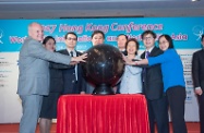 The Secretary for Labour and Welfare, Mr Stephen Sui, attended the 2017 Hong Kong Conference of Workability International and Workability Asia jointly organised by the Hong Kong Joint Council for People with Disabilities and the Hong Kong Council of Social Service. Picture shows Mr Sui (third right); chairperson of the organising committee of the conference, Ms Deborah Wan (fourth right); and other guests officiating at the opening ceremony of the conference.