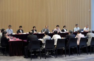 The Chief Secretary for Administration, Mrs Carrie Lam (fourth right), and the Secretary for Labour and Welfare, Mr Matthew Cheung Kin-chung (fifth right), together with members of the Preparatory Task Force on the Commission on Poverty, holding a consultation session with former members of the Commission on Poverty and members of the Steering Committee on Child Development Fund.