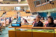 The Secretary for Labour and Welfare, Dr Law Chi-kwong, attended the 62nd session of the United Nations Commission on the Status of Women as a member of the Chinese delegation. He took part in a ministerial segment on women's access to the media as well as information and communications technologies for their advancement and empowerment. Picture shows Dr Law (front row, left) and the Deputy Secretary for Labour and Welfare (Welfare), Miss Leonia Tai (front row, right), in the session's General Discussion.