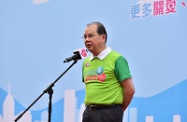 The Secretary for Labour and Welfare, Mr Matthew Cheung Kin-chung, speaks at the launching ceremony of "Elderly Visit 2016" under Project LOL organised by A.S. Watson Group at Hong Kong Sports Institute in Sha Tin this morning. The event is one of the highlighted programmes of the Government's "Appreciate Hong Kong" Campaign. Some 1,300 volunteers taking part in the event will visit elderly across various districts in groups to send their warmhearted cares and cheers to them.