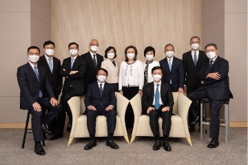 The Government announced the appointment of Principal Officials of the Sixth-term of the Hong Kong Special Administrative Region Government today (June 19). Photo shows the Chief Executive-elect, Mr John Lee (front row, second right), posing for a photo with the Chief Secretary for Administration (designate), Mr Chan Kwok-ki (front row, second left); the Deputy Chief Secretary for Administration (designate), Mr Cheuk Wing-hing (front row, first right); Secretary for Culture, Sports and Tourism (designate), Mr Kevin Yeung (front row, first left); (back row, from left) the Secretary for Labour and Welfare (designate), Mr Chris Sun; the Secretary for Security (designate), Mr Tang Ping-keung; the Secretary for Environment and Ecology (designate), Mr Tse Chin-wan; the Secretary for Home and Youth Affairs (designate), Ms Alice Mak; the Secretary for the Civil Service (designate), Mrs Ingrid Yeung; the Secretary for Education (designate), Dr Choi Yuk-lin; the Secretary for Constitutional and Mainland Affairs (designate), Mr Erick Tsang Kwok-wai; and the Secretary for Health (designate), Professor Lo Chung-mau.