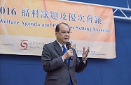In addressing the 2016 Welfare Agenda and Priorities Setting Exercise, the Secretary for Labour and Welfare, Mr Matthew Cheung Kin-chung, delivered a speech entitled "Community Partnership in Challenging Times: Co-building a Caring, Compassionate and Cohesive Society". He highlighted that the government and various stakeholders in the community, including members of the social welfare sector, should join hands to construct a society that embraces the value of caring, compassion, empowerment and cohesiveness.