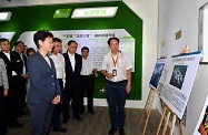The Chief Executive, Mrs Carrie Lam, visited the exhibition hall of Software Town of Shenzhen Universiade in Longgang District, Shenzhen. Photo shows Mrs Lam (front row, first left) receiving a briefing on the development of the Software Town. Looking on are the Vice Mayor of the Shenzhen Municipal Government, Mr Wang Lixin (front row, second left); the Secretary for Innovation and Technology, Mr Nicholas W Yang (front row, third left); the Secretary for Labour and Welfare, Dr Law Chi-kwong (back row, first left); and the Director of the Chief Executive's Office, Mr Chan Kwok-ki (back row, second left).