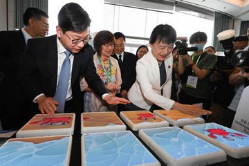 香港社福開新篇高峰會暨香港社福界心連心大行動成立典禮今日(五月二十九日)舉行。圖示勞工及福利局局長孫玉菡(前排左)和廣東省民政廳廳長張晨(前排右)參觀高峰會的服務展覽。