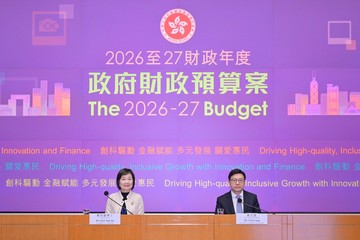 The Secretary for Education, Dr Choi Yuk-lin (left), and the Secretary for Labour and Welfare, Mr Chris Sun (right), held a press conference today (February 27) to elaborate on initiatives of the Education Bureau as well as the Labour and Welfare Bureau in the 2026-27 Budget.