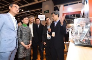 The Secretary for Labour and Welfare, Dr Law Chi-kwong; and the Chairman of the Elderly Commission, Dr Lam Ching-choi, accompanied the Chief Executive, Mrs Carrie Lam, to visit the Gerontech and Innovation Expo cum Summit 2018 at the Hong Kong Convention and Exhibition Centre, touring exhibition booths with products for elderly persons or persons with disabilities.